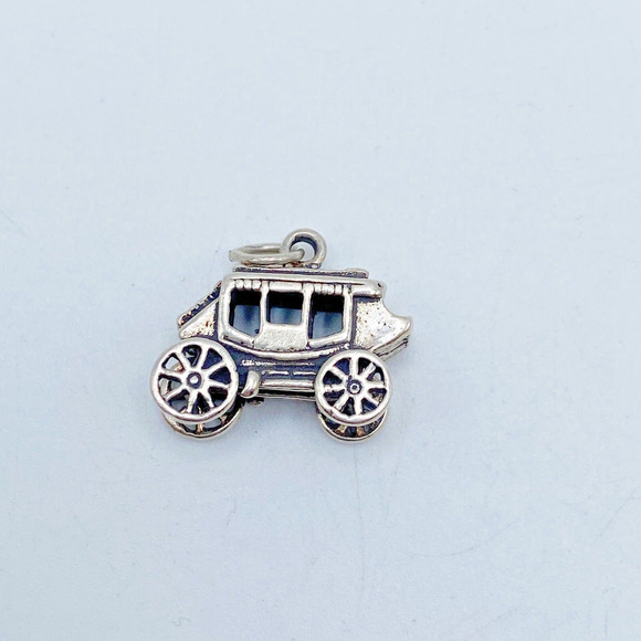 Vintage Stage Coach Sterling Silver Charm Pendant Historic Transportation 3.8g - Picture 3 of 8